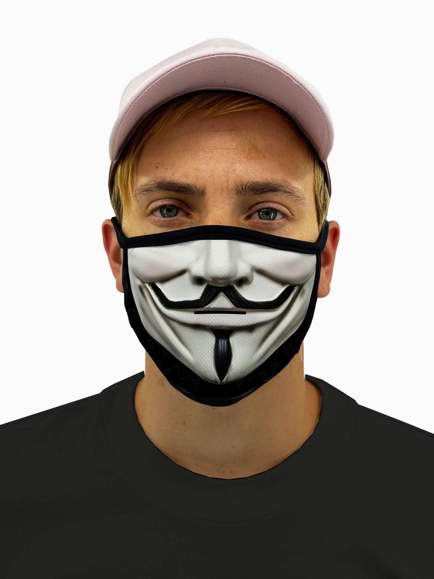 Anonymous Face Mask, Guy Fawkes Face Cover with Filter Pocket - USA Made Dropship