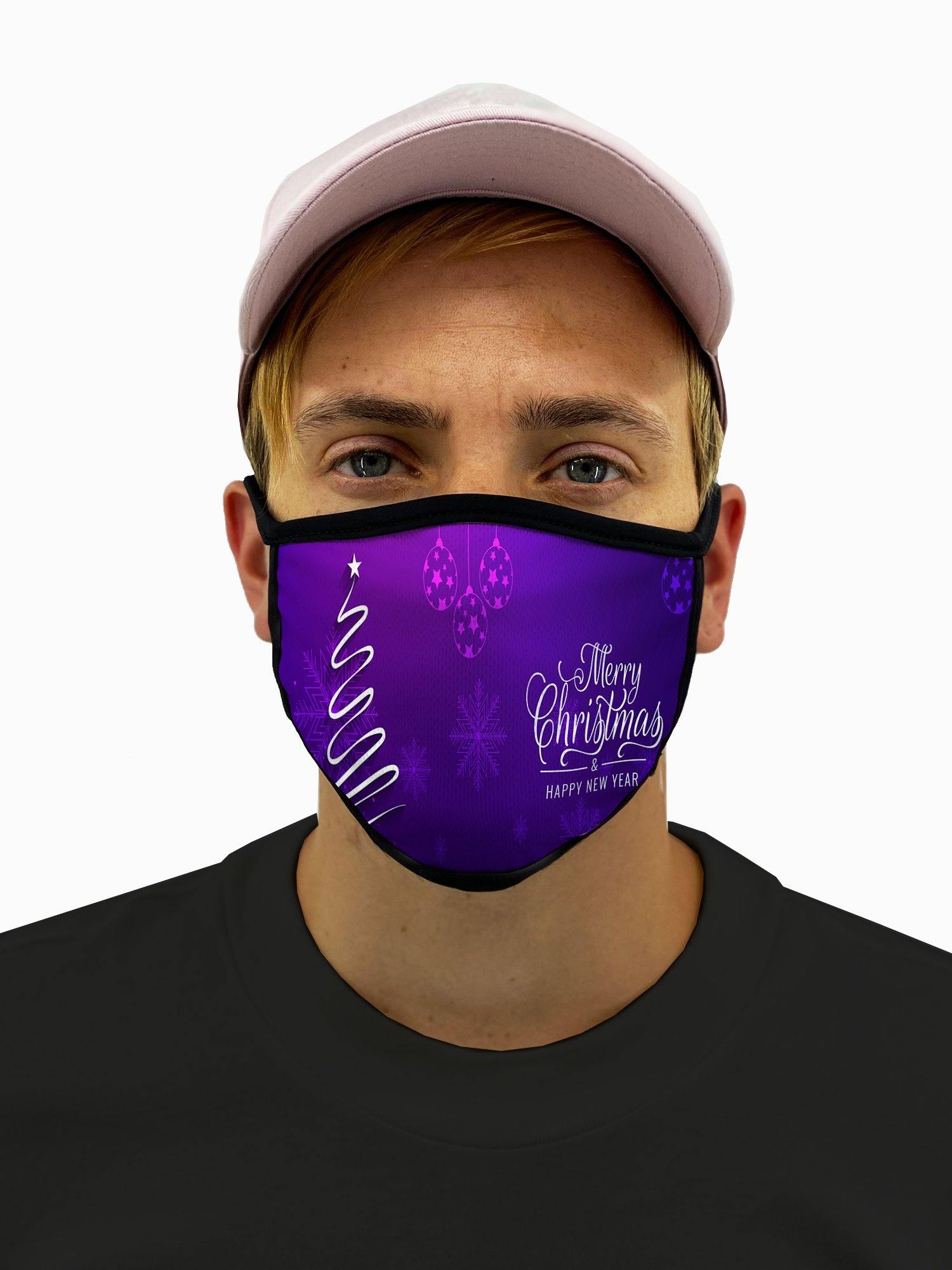 Purple Merry Christmas Mask with Filter Pocket - USA Made Dropship
