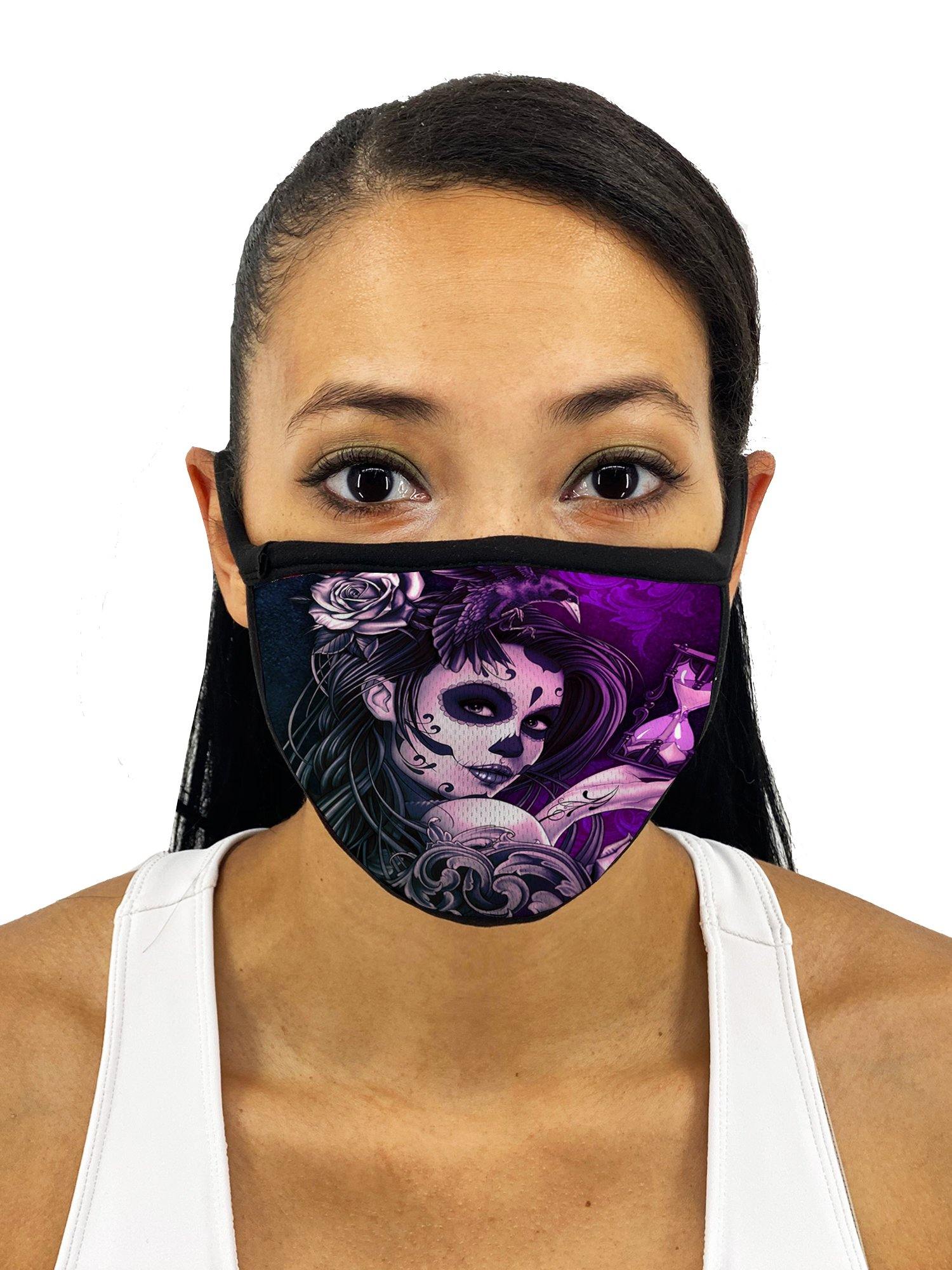 Female Sugar Skull Mask with Filter Pocket - USA Made Dropship