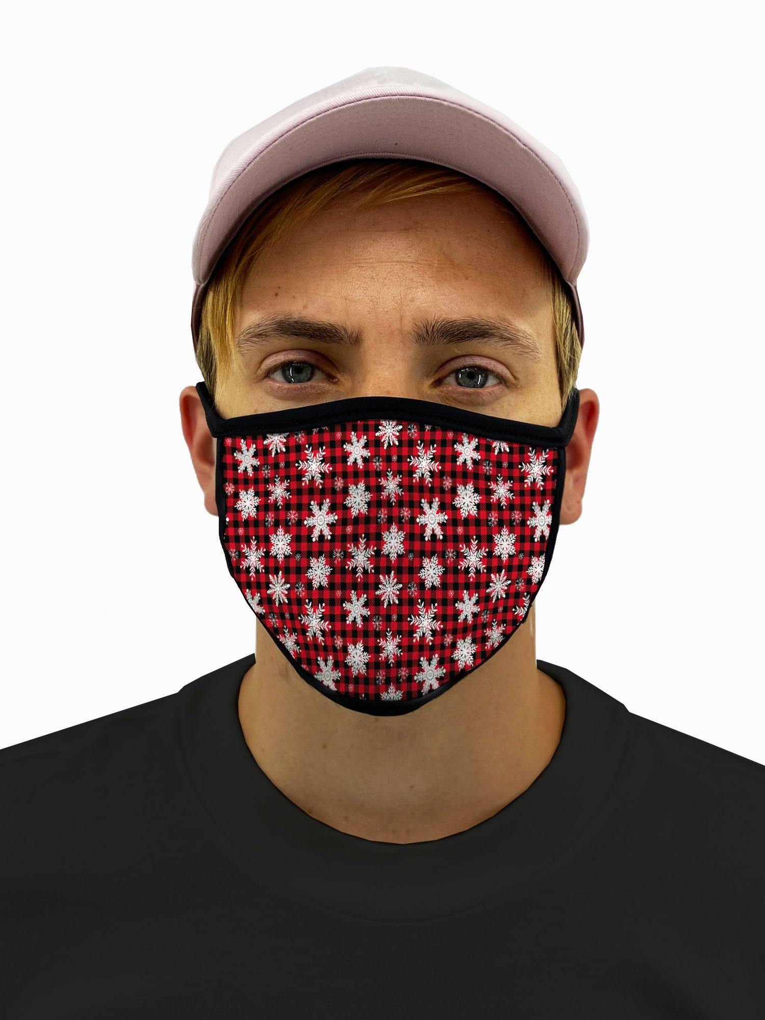Plaid Snowflakes Face Mask With Filter Pocket - USA Made Dropship