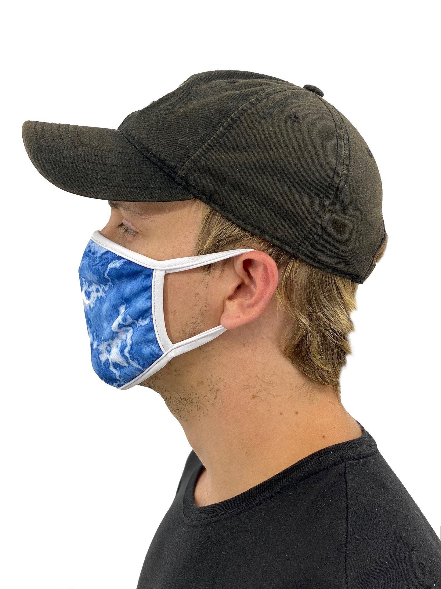 Blue Acid Wash Face Mask With Filter Pocket - USA Made Dropship