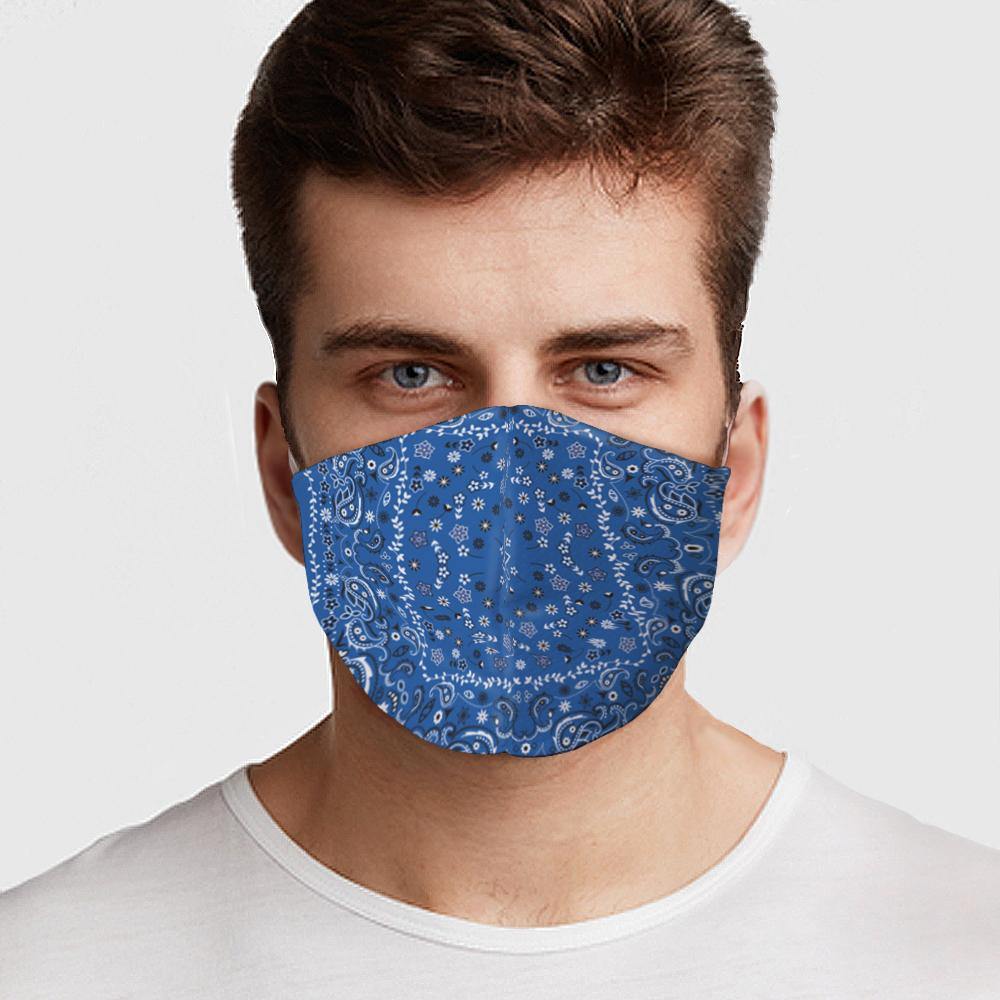 Blue Bandana Pattern Washable Face Cover - USA Made Dropship