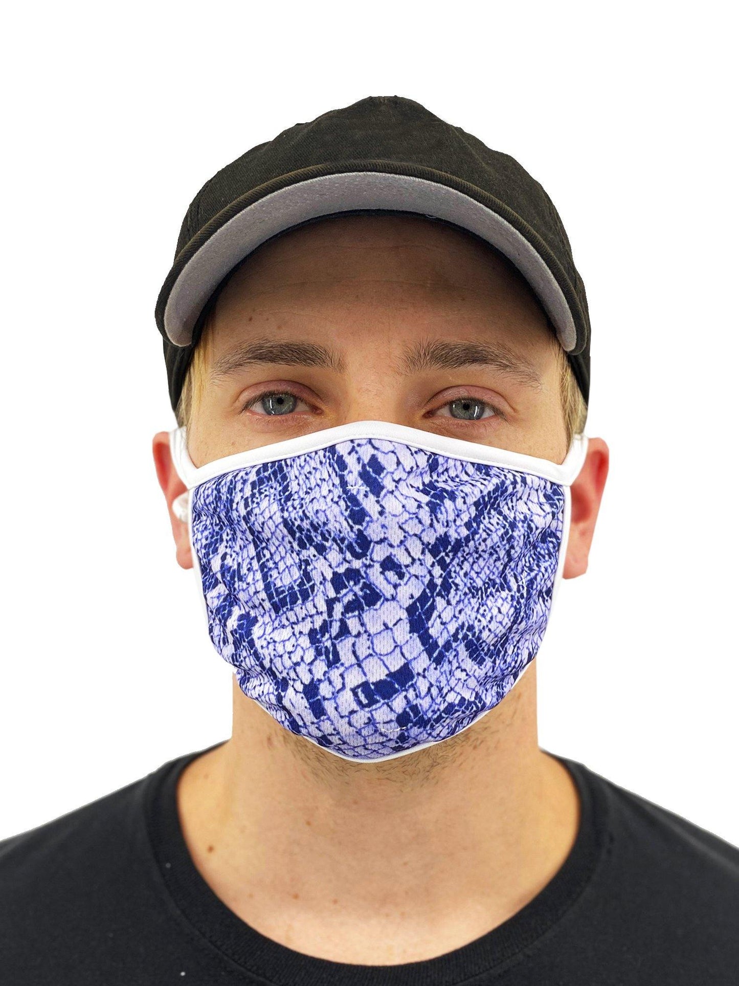 Blue Snakeskin Face Mask With Filter Pocket - USA Made Dropship