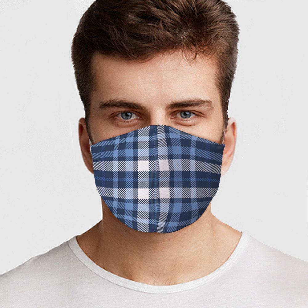Blue White Plaid Face Cover - USA Made Dropship