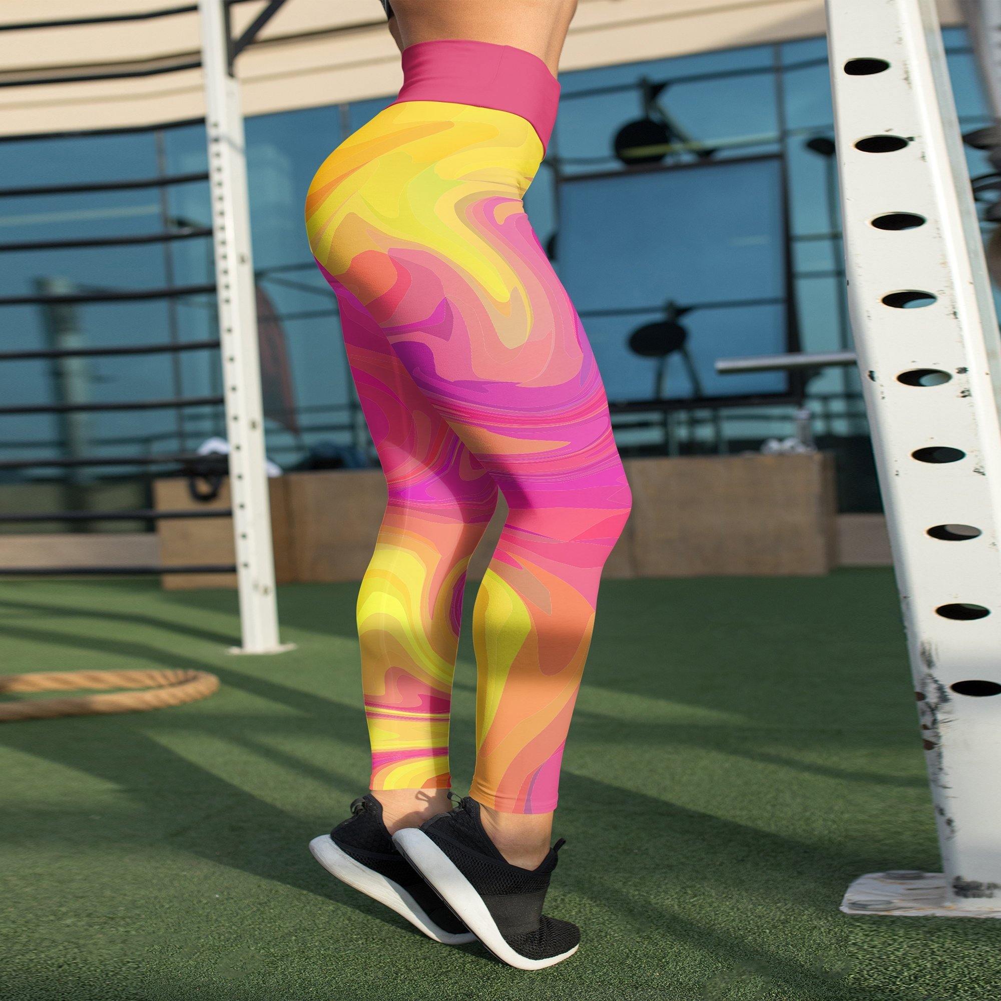 SHINBENE 2Pcs LIQUID Printed Gym Sport Suits Women Adjustable Bra and 24