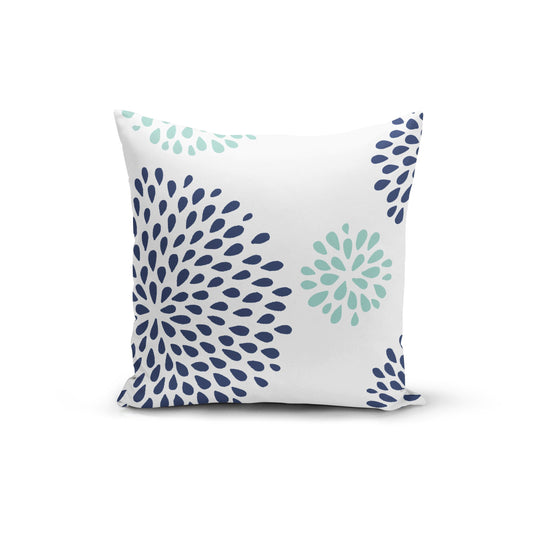 Blue Teal Flowers Pillow Cover
