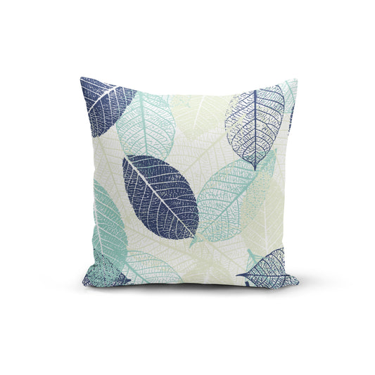 Blue Teal Leaves Pillow Cover