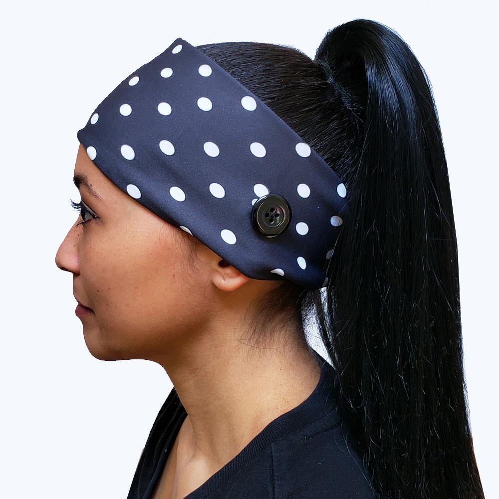 Black and White Polka Dot Button Headband - USA Made Dropship