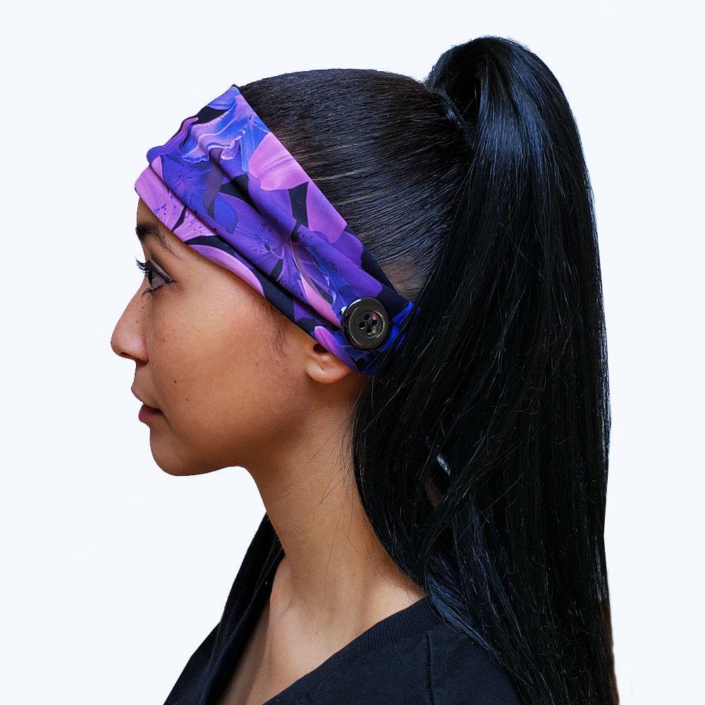 Purple Flowers Button Headband - USA Made Dropship