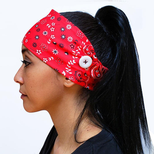 Red Bandana Button Headband - USA Made Dropship