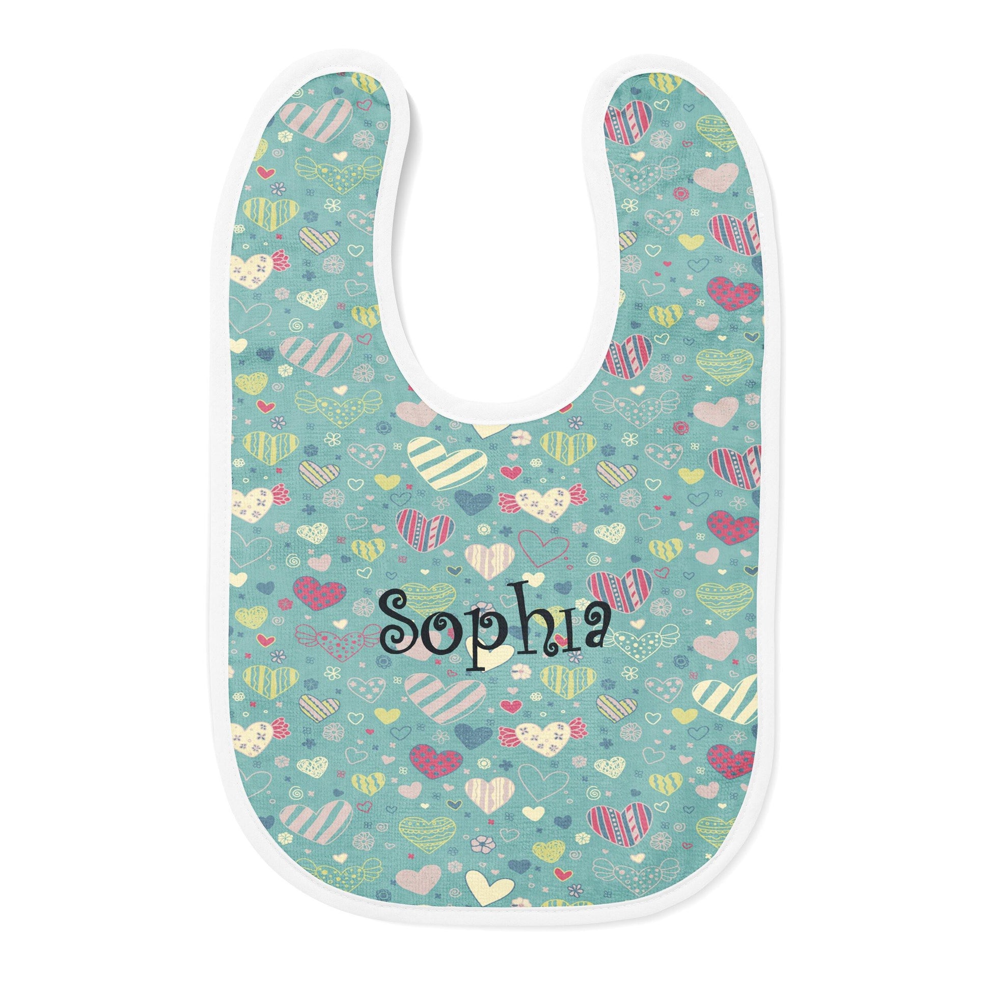 Personalized Embroidered Colorful Hearts Baby Bib - USA Made Dropship