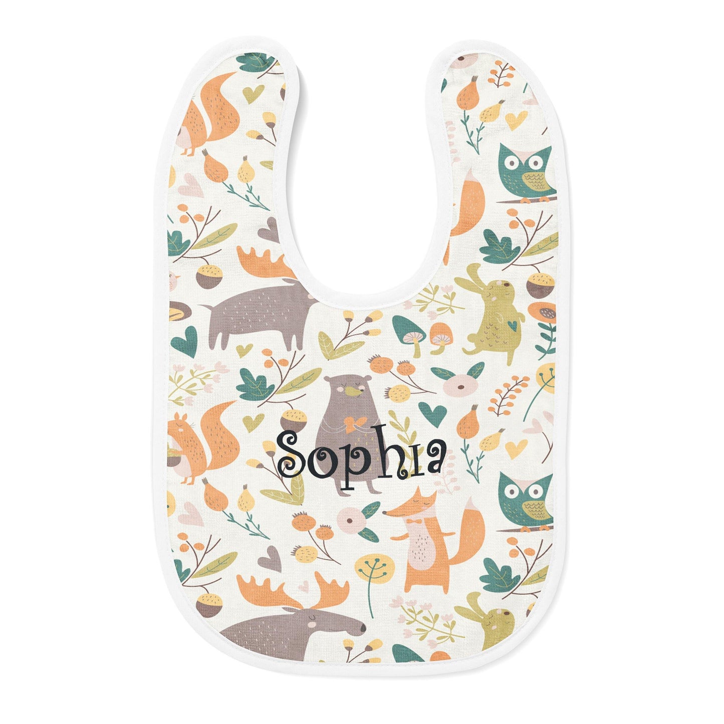 Personalized Embroidered Forest Animals Baby Bib - USA Made Dropship
