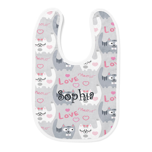Personalized Embroidered Meow Love Baby Bib - USA Made Dropship
