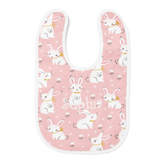 Personalized Embroidered Pink Bunnies Baby Bib - USA Made Dropship