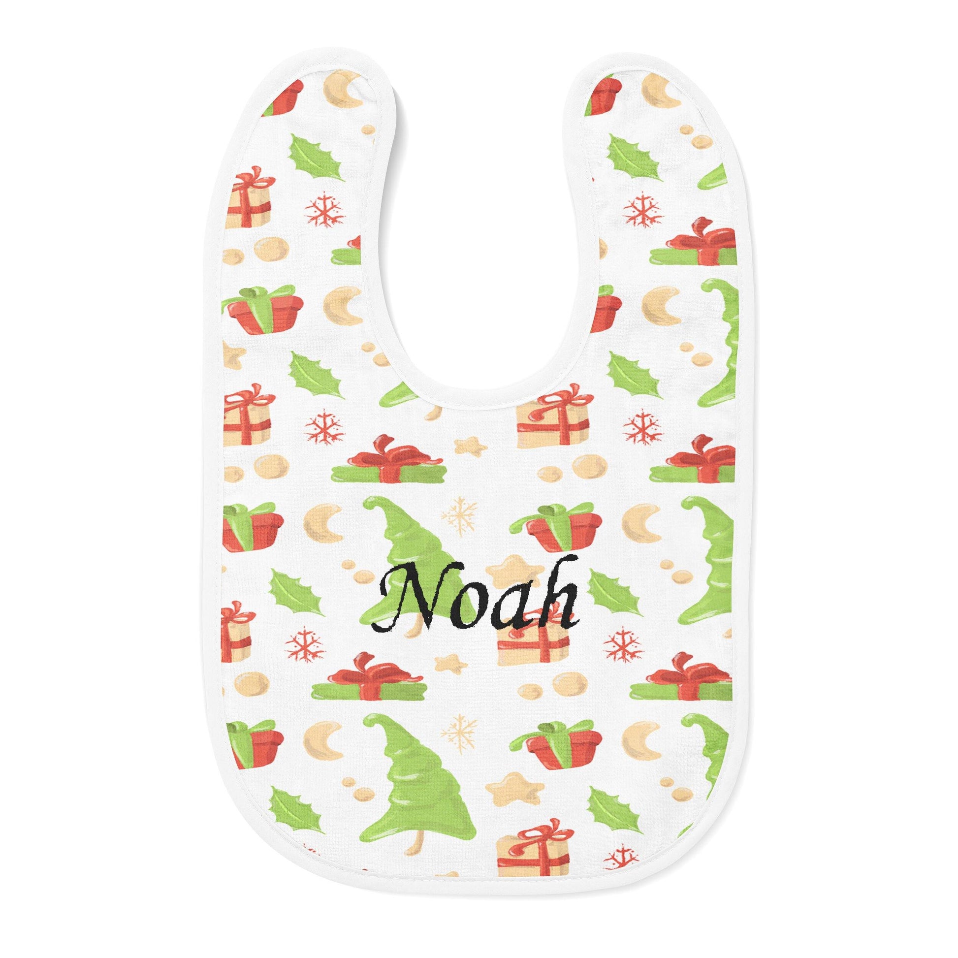 Personalized Embroidered Trees and Presents Baby Bib - USA Made Dropship