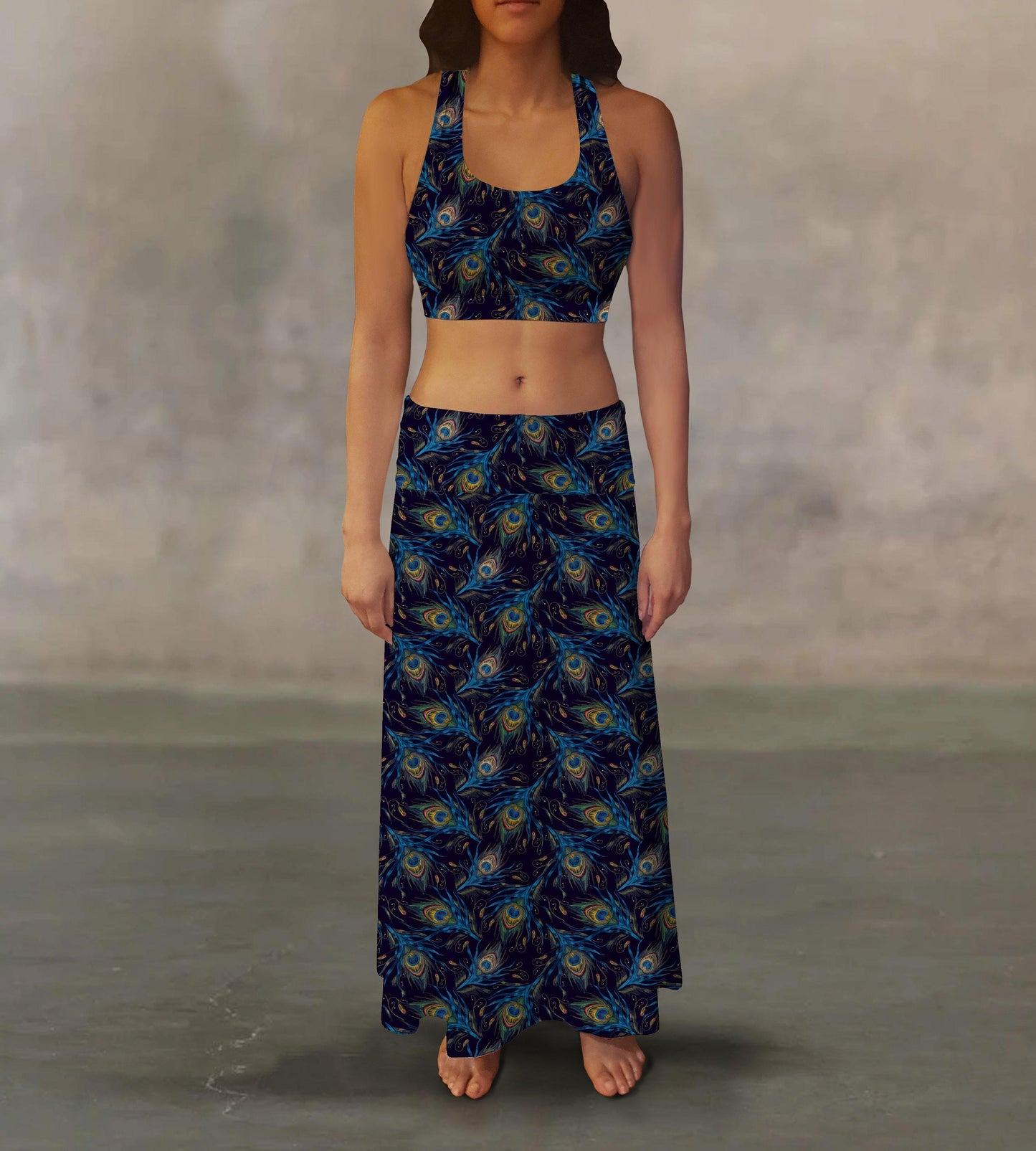 Peacock Feathers Maxi Skirt