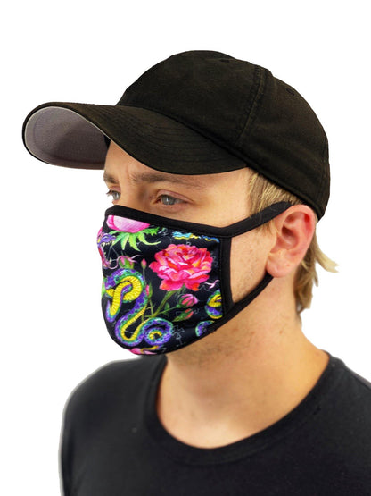 Snakes and Roses Face Mask With Filter Pocket - USA Made Dropship