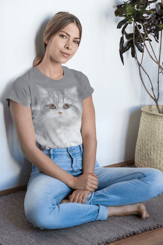 Women's Fluffy Cat T-shirt - USA Made Dropship
